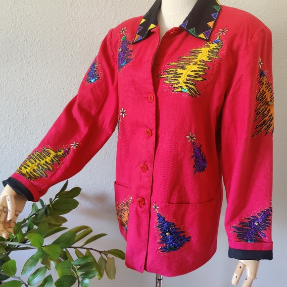 Ugly Christmas Sweater Blazer, 80s Holiday Jacket - Picture 1 of 4